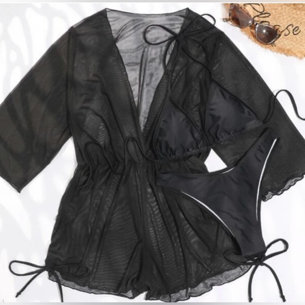 NWT Black Bikini and Coverup Set - 3 Pieces - Picture 4 of 5